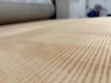Rough Cut embossed panel coming off the M-Bossed embossing machine